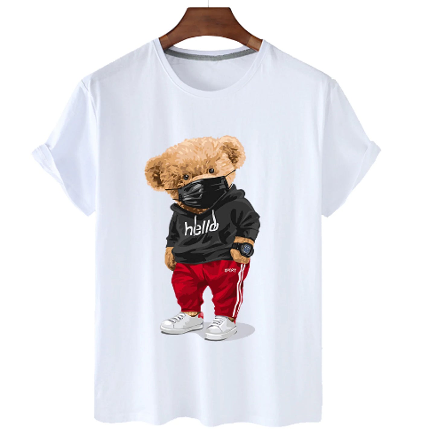 Camiseta de algodón con estampado de oso para hombre