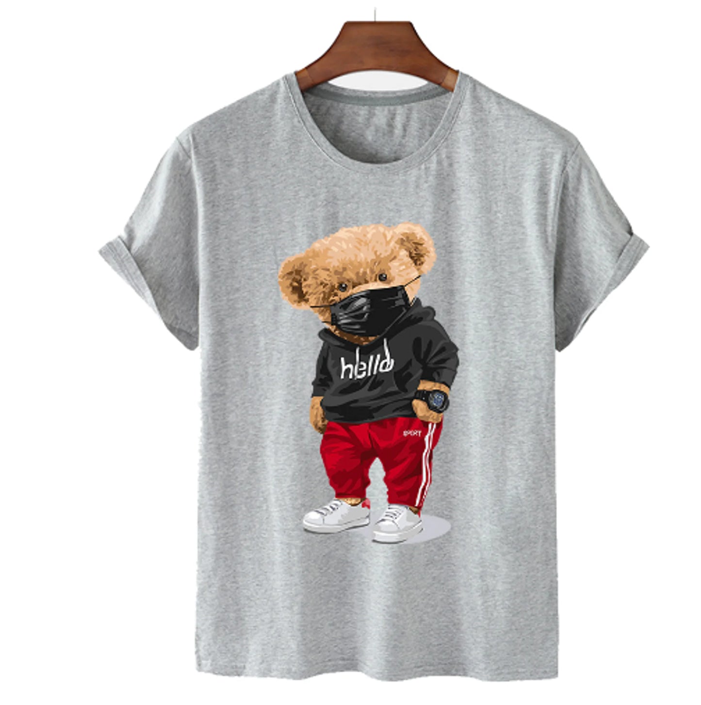 Camiseta de algodón con estampado de oso para hombre