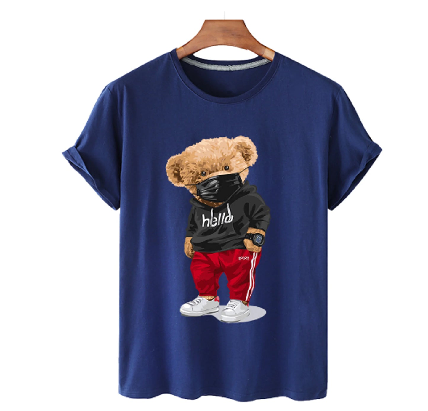 Camiseta de algodón con estampado de oso para hombre