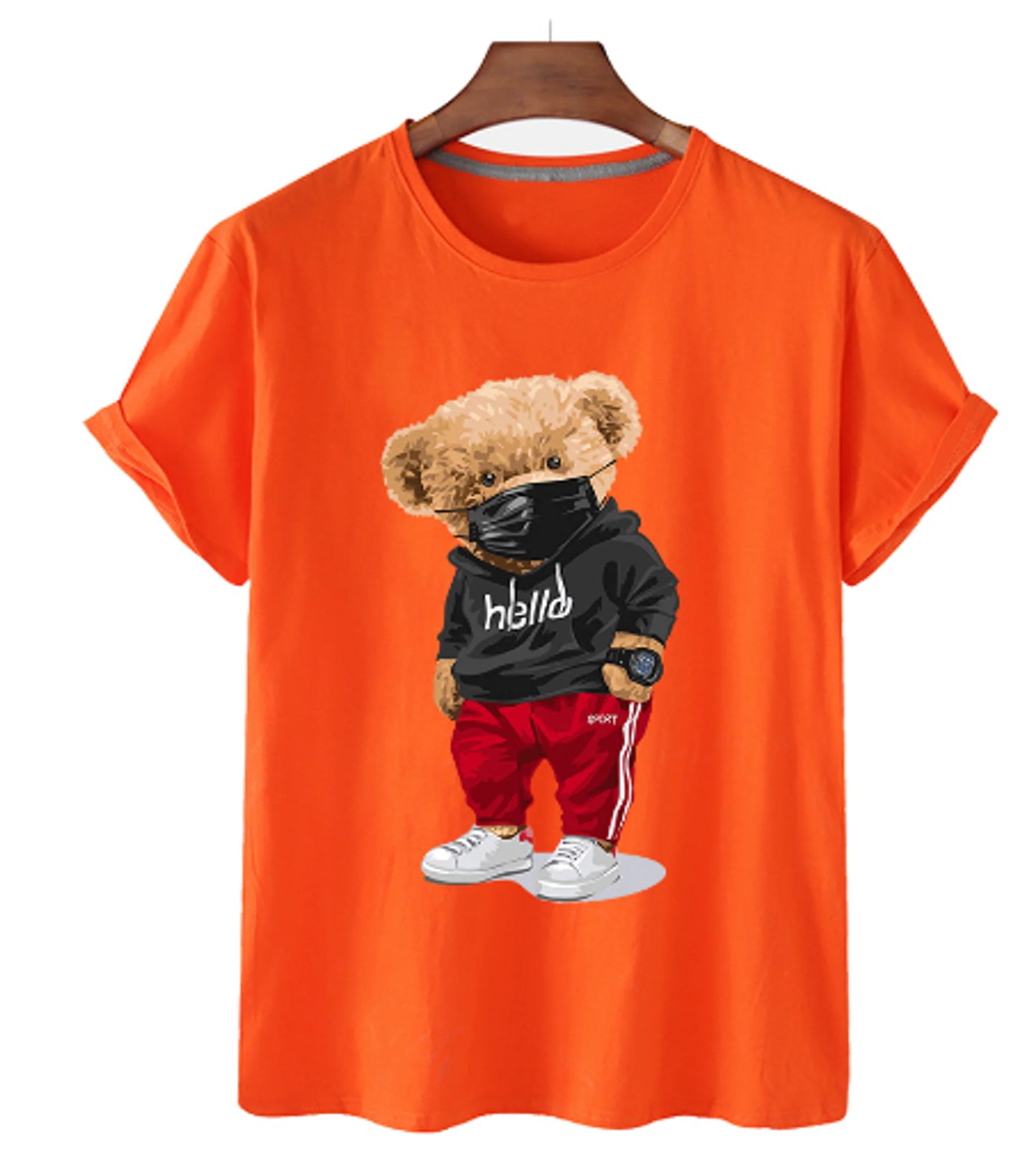 Camiseta de algodón con estampado de oso para hombre