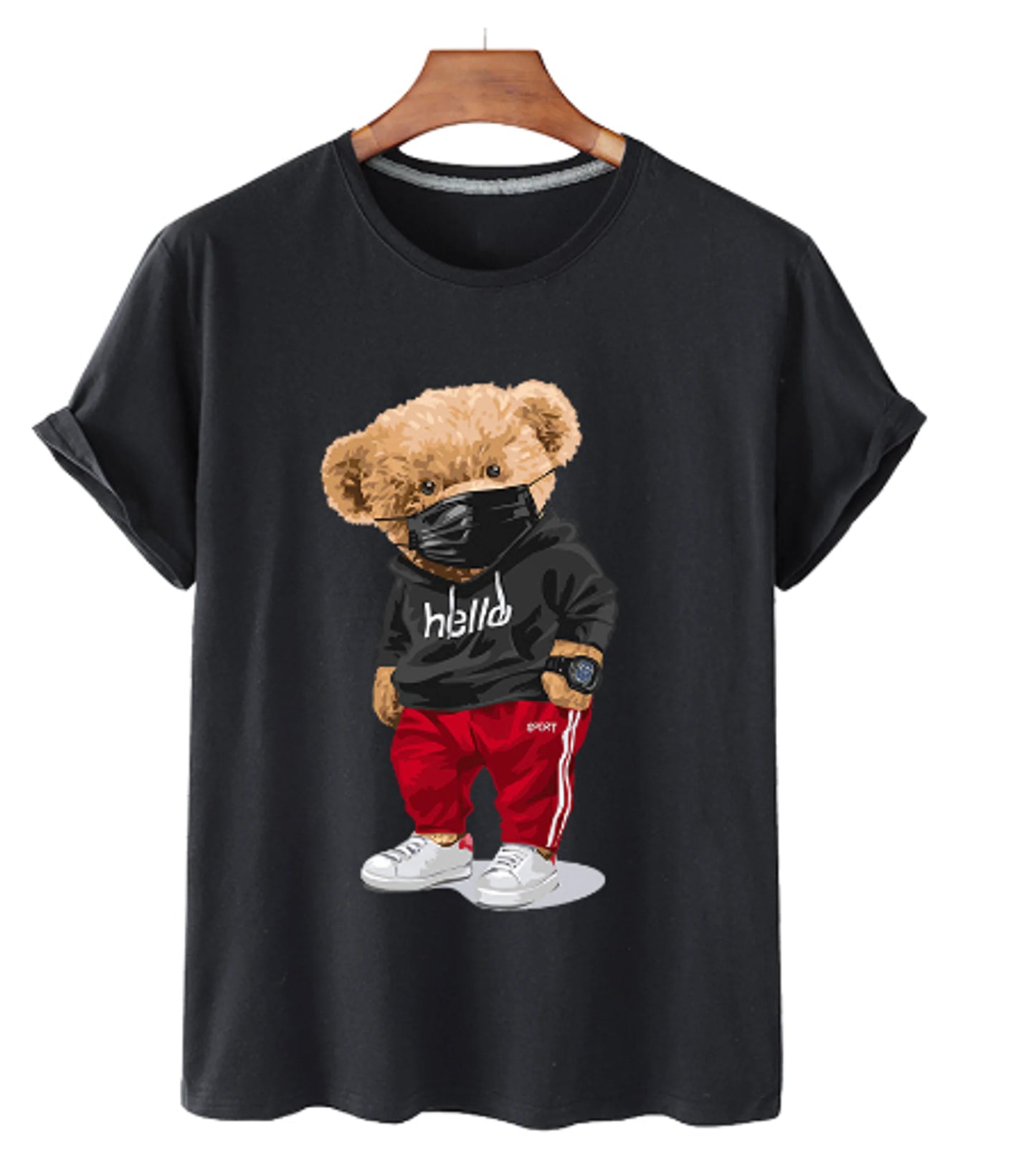 Camiseta de algodón con estampado de oso para hombre